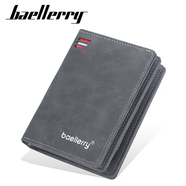 Baellerry Men's Wallet Short Style European and American Style Multi-Card Slot Zipper Buckle Coin Purse Matte Leather Vertical Wallet