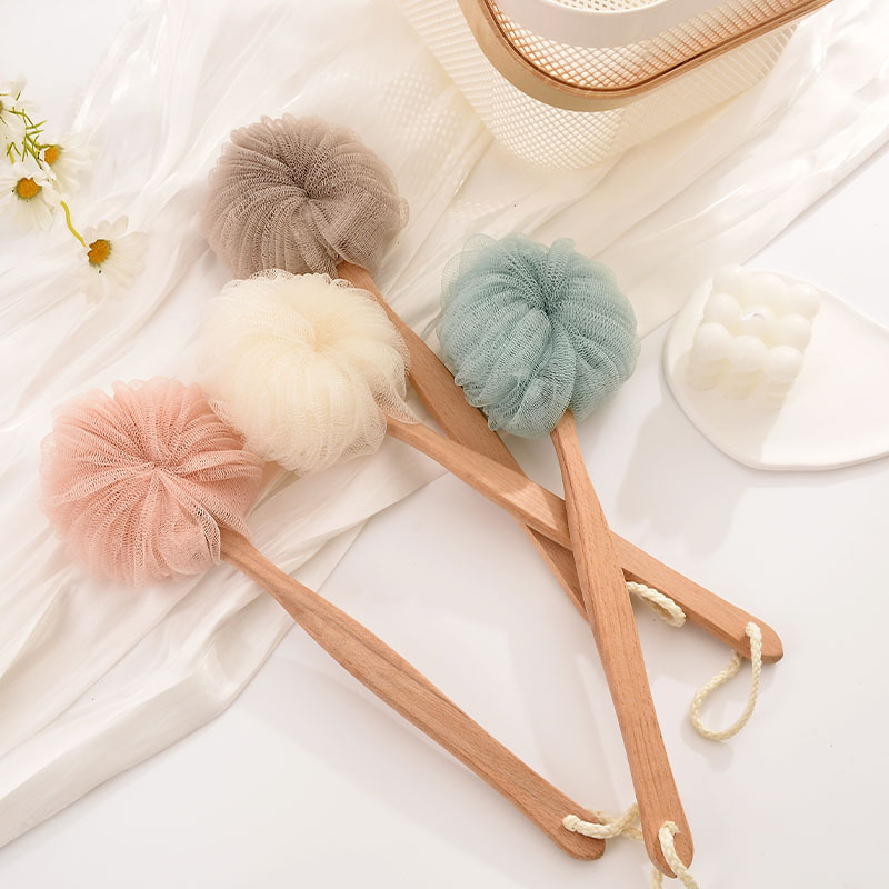 Bath Ball, Nobleman Series Wooden Handle Bath Ball Foaming Network Manufacturer, European Style Bath Brush, Bath Flowers, Lazy Back Scrubber Bath Ball
