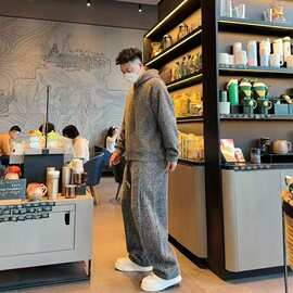 13032-13033春季加厚保暖宽松套装男款连帽潮流休闲套装现货