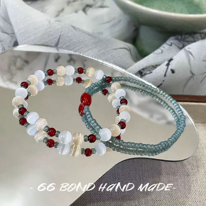 "Spring Shirt Thin" New Chinese Style Opal Beaded Bracelet Green Rice Beads Small Fresh Elegant Girlfriend Bracelet for Women