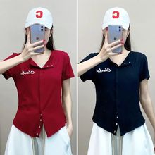 跨境2025夏季新款时尚显瘦街舞嘻哈修身上衣女爵士运动休闲T恤