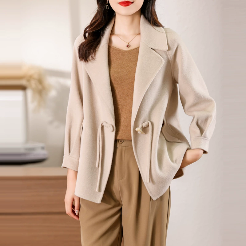 Double-sided woolen short elite elegant woolen coat, Chinese style, oversize