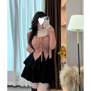Plus-Size Spicy Girl Dress Girlfriend New Waist-Cinching Slim-Fit Niche Design Drawstring Base Shirt Spicy Girl Set