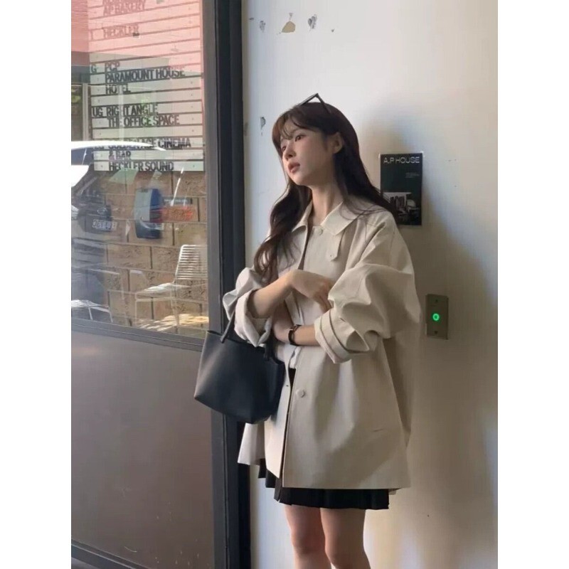 Benview【Exclusively for Physical Stores】Vintage Versatile Classic Short Single-Button Lapel Loose Slimming Trench Coat for Women