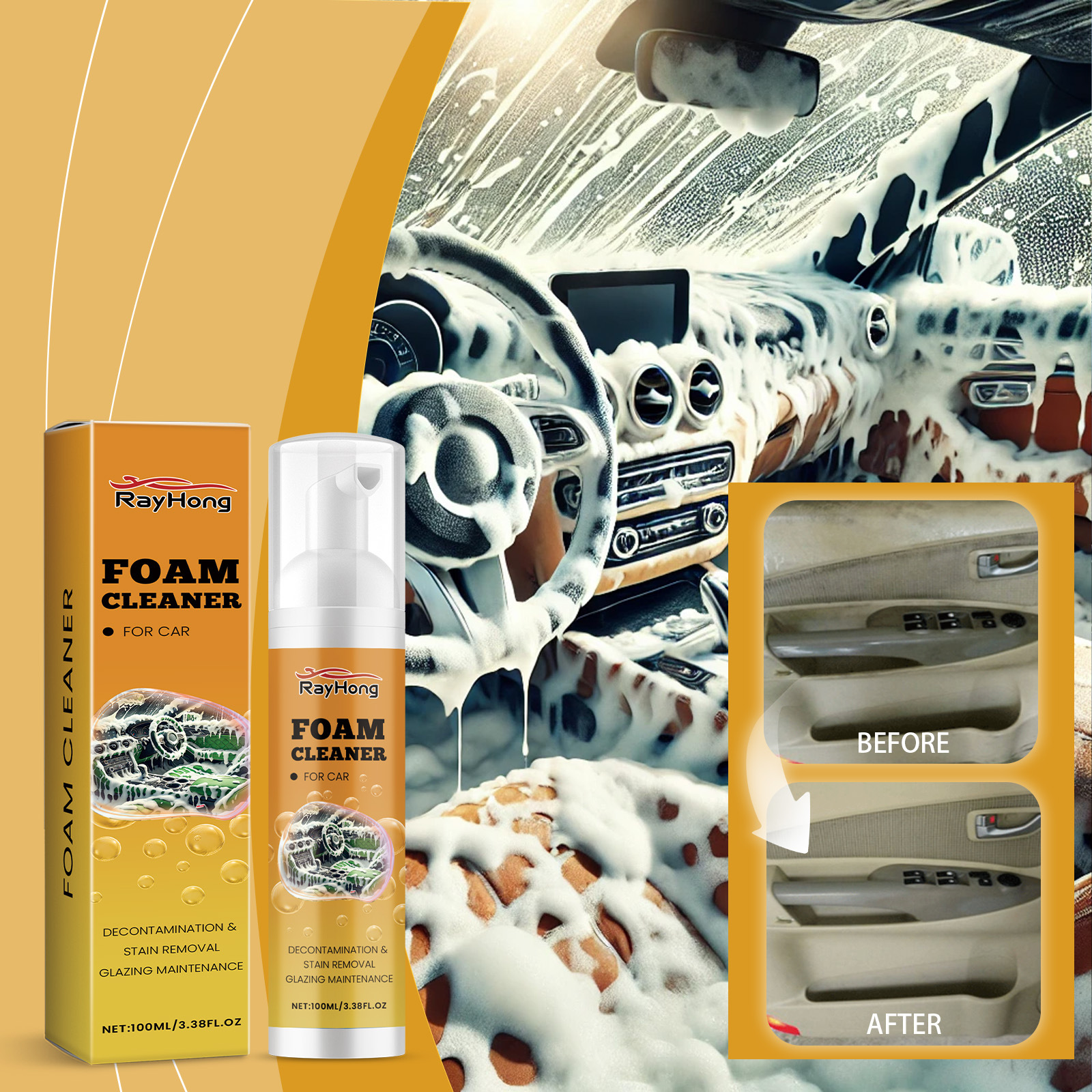 Auto putu tīrītājs Auto salona apkopes dekontaminācija Ūdensizturīgas apkopes tīrīšanas putas_voghion.com