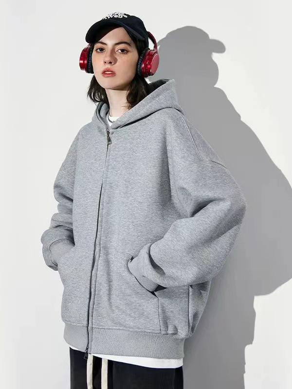 550g pesado chaqueta deportiva con capuzas hombre doble cremallera de color sólido chaqueta de tendencia suelta Europa otoño invierno nuevos productos