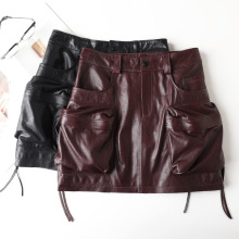 真皮皮裙HN5352油蜡羊皮欧美工装款立体口袋辣妹短裙小个子半身裙
