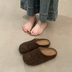2025秋新款羊羔毛毛包头拖鞋女外穿半托鞋软底勃肯鞋复古丑萌百搭