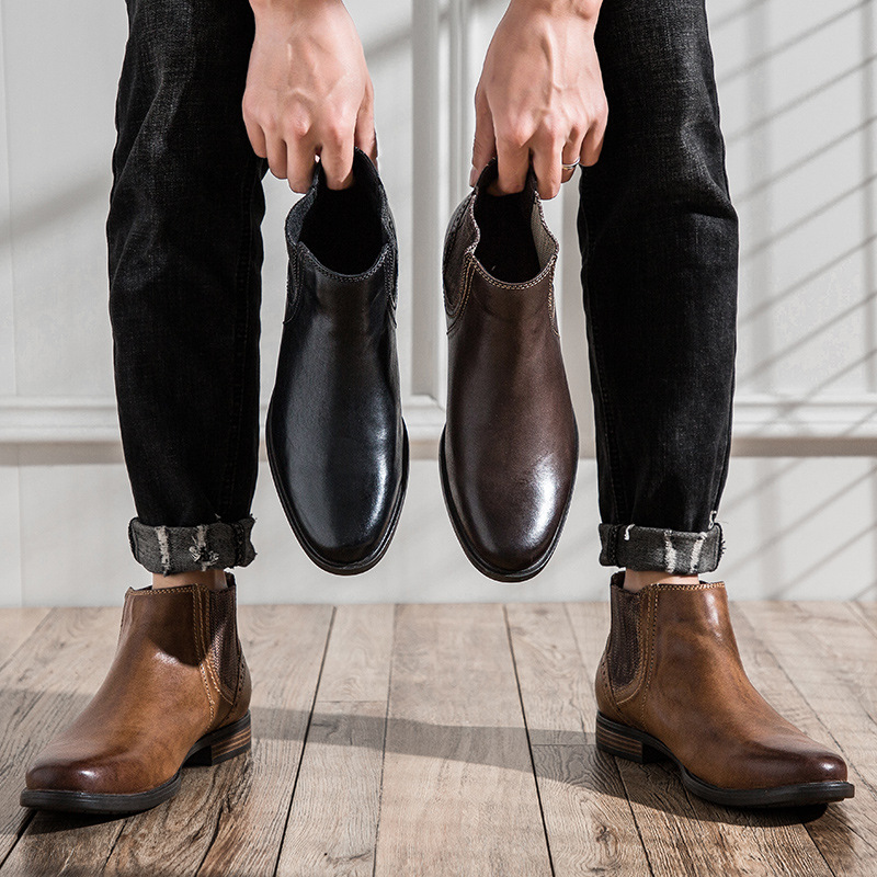 Botas altas de cuero vintage británicas, botas Martin puntiagudas de color polaco, botas de motociclista de piel de vaca de capa superior_voghion.com