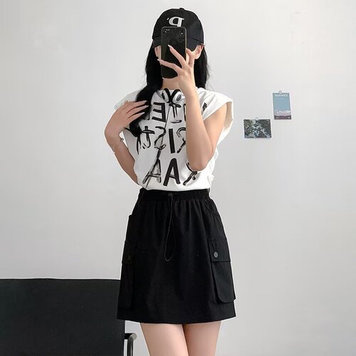 Khaki Workwear Skirt for Women - Summer Thin Model Slimming A-Line Skirt with 5-Foot American Sports Shorts Skirt for Petite Women