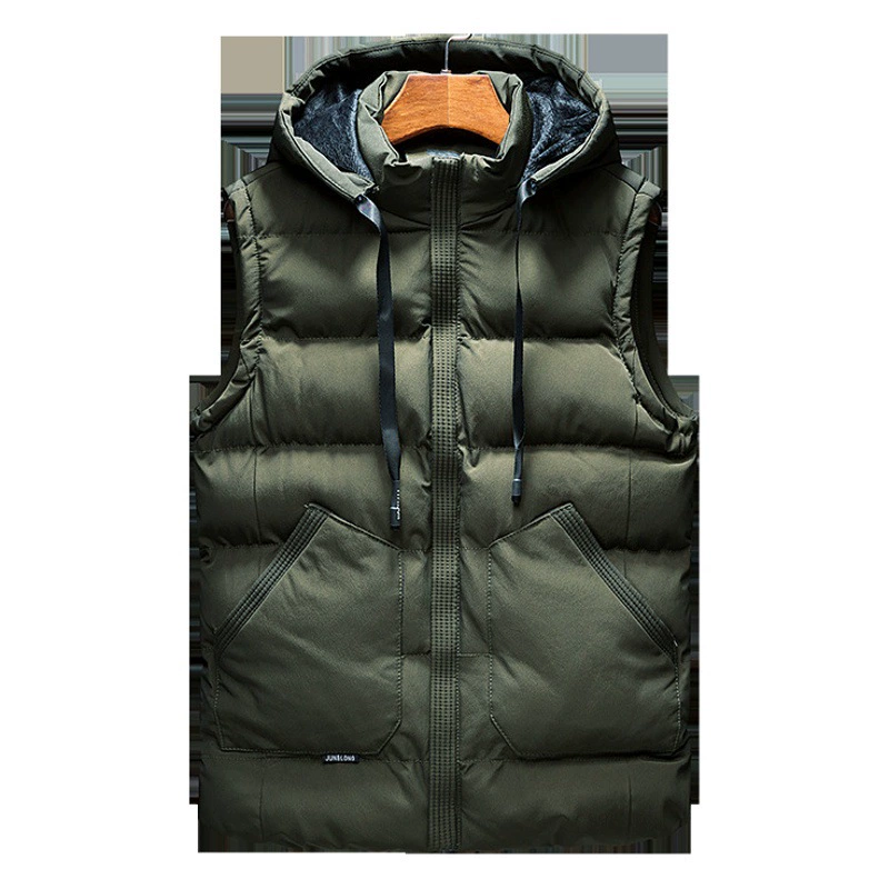 Трансграничный Молодежный пуховый хлопковый жилет, простой однотонный Молодежный капюшон, модный кардиган, мужской жилет, модная куртка