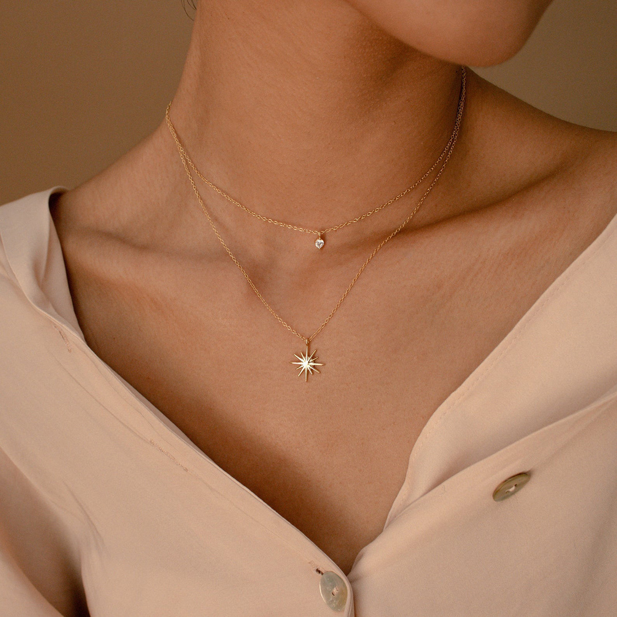 Cross-Border New Fashion Eight-Pointed Star Necklace Copper Inlaid Zircon Pendant Layered Clavicle Chain Gold Women's Jewelry