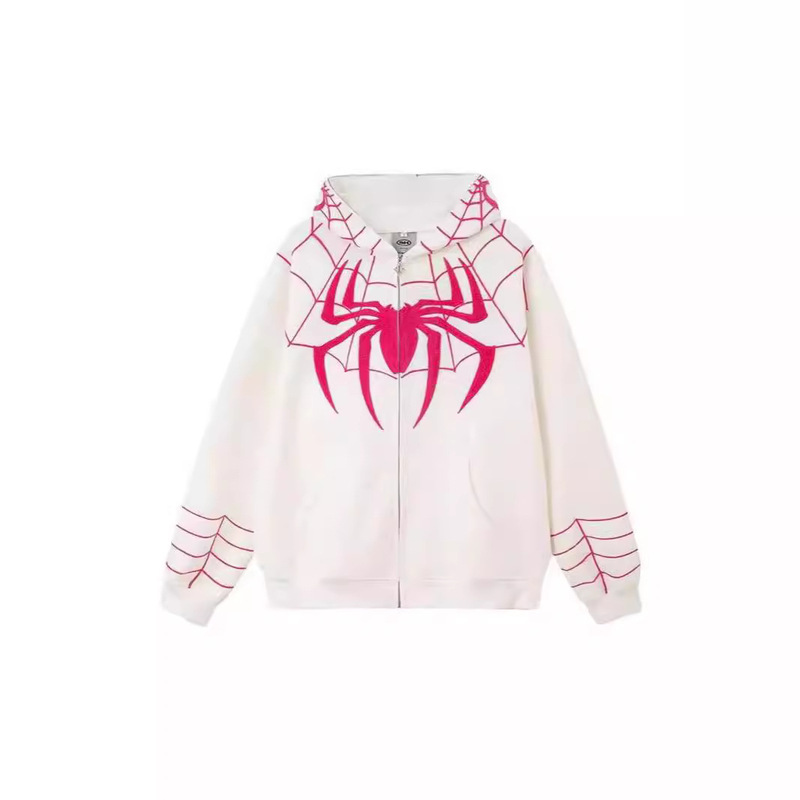 Spring and Autumn High Street American Cardigan Sweater New Design Sense Niche Spider-Man Printed Zipper Hooded Loose Jacket Spring and Autumn High Street American Cardigan Sweater New Design Sense Niche Spider-Man Printed Zipper Hooded Loose Jacket