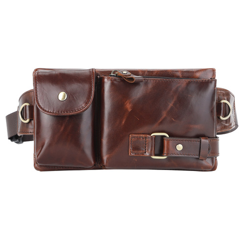 Korean style men's waist bag, outdoor sports multi-functional waist and chest bag, first layer cowhide leather retro men's bag wholesale