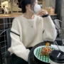 宽松撞色圆领套头针织衫