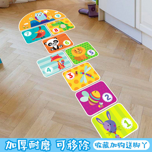 Wholesale hopping grid digital game school kindergarten activity decoration stickers hopscotch floor stickers for children on the ground