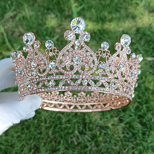 European and American bridal jewelry crown alloy rhinestone wedding headdress Baroque headband round crown Amazon source