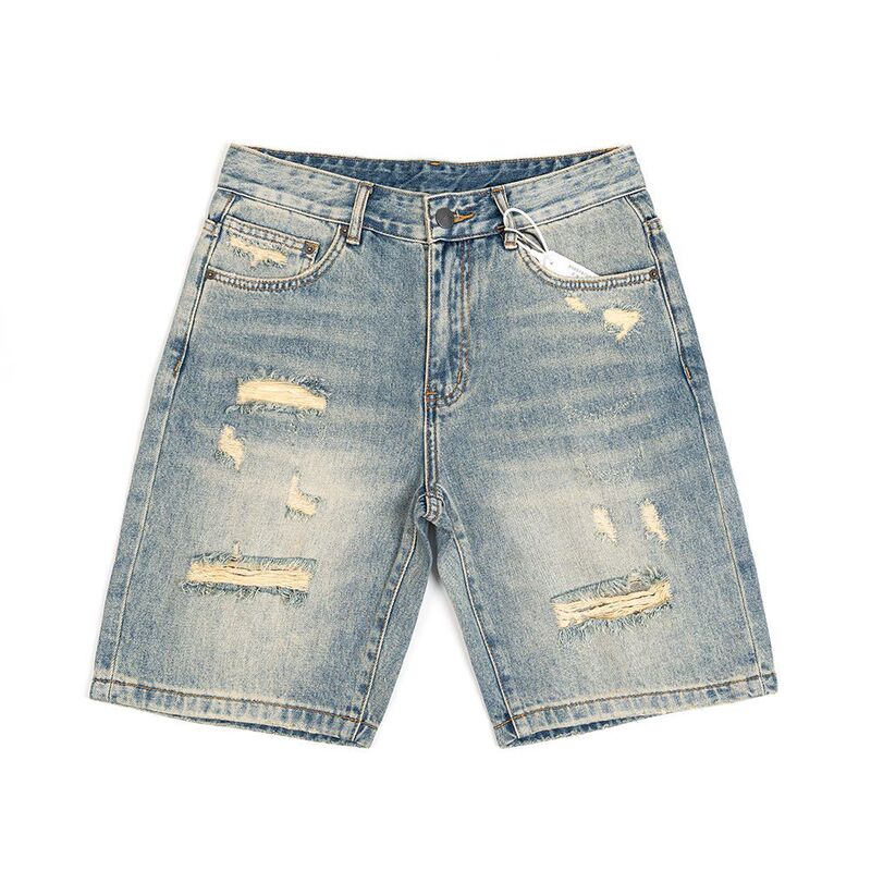 Ripped Denim Shorts Men's Straight Five-Point Pants Summer 2025 New Fashion Brand Loose American Retro Casual