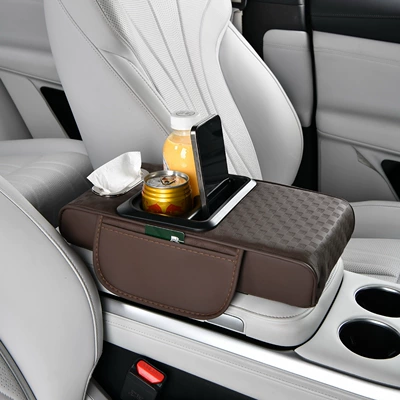 Tissue Storage Bag, Water Cup — Armrest box pad - brown-coffee-color