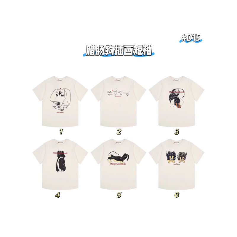 {Top-Notch Replica} In-Stock Mardi Korean-Style Dachshund Illustration Printed Short-Sleeve T-Shirt, Couple's Style, Dropshipping Available