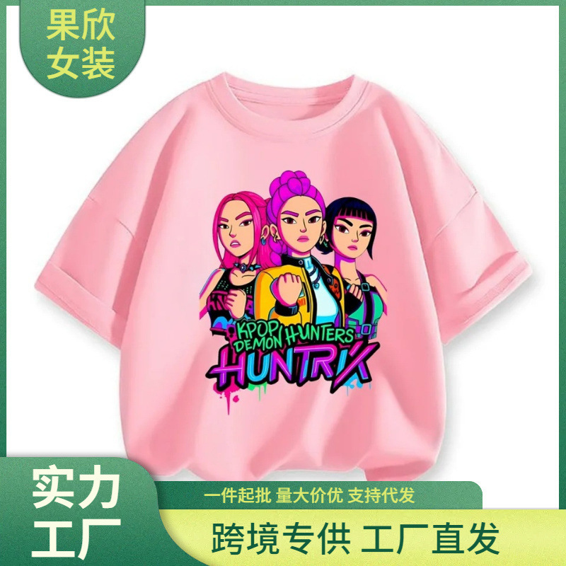 New 2025 Kpop Demon Slayer Cotton Print Fashion Casual Round Neck Cartoon Girl T-Shirt