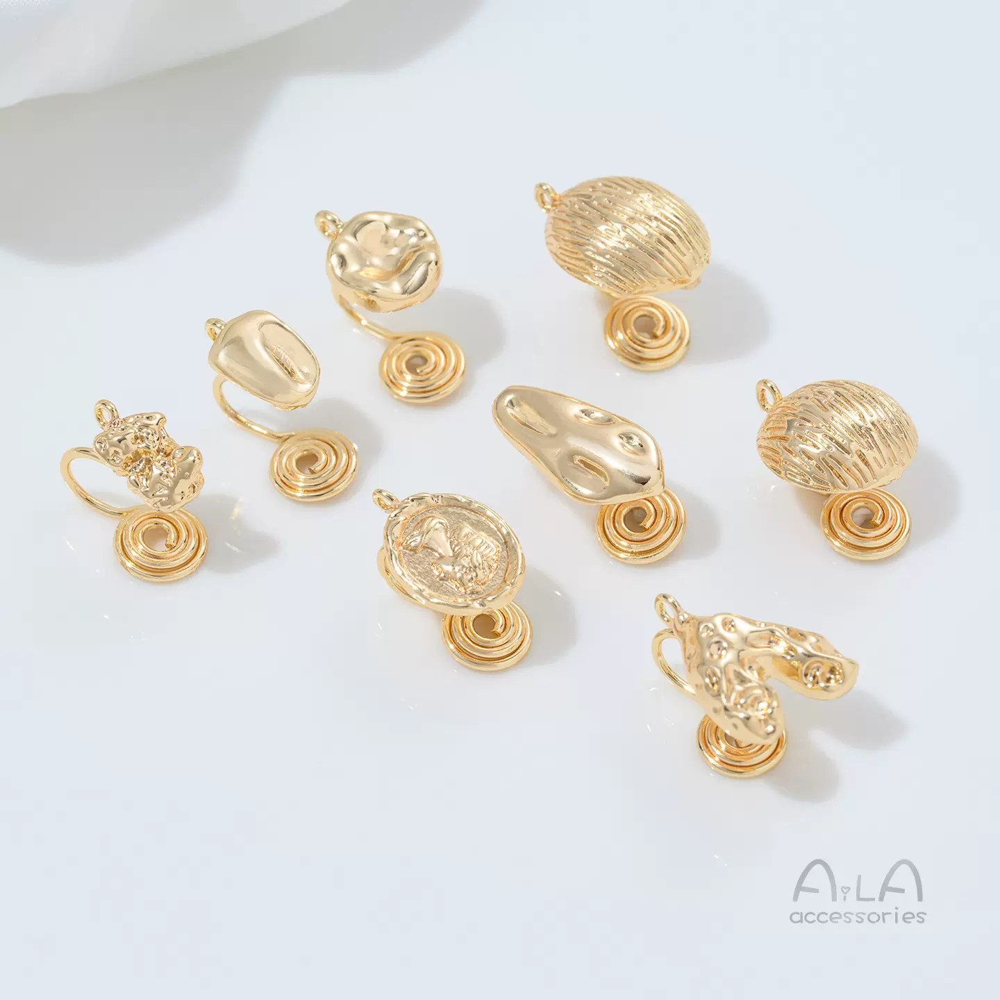 铜镀14K包真金保色无耳洞蚊香盘耳夹带吊手工diy耳环耳饰配件材料