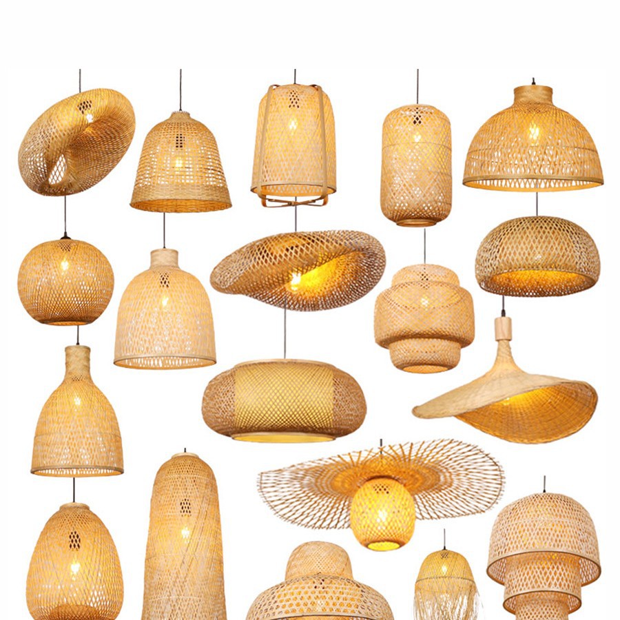 Lámpara de araña tejida de bambú Restaurante chino Lámpara de salón de té de linterna de bambú Restaurante japonés Sombrero de paja Lámpara de araña tejida de ratán B & B