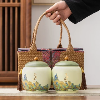 工厂定制陶瓷茶叶罐新款礼盒半斤装精品陶瓷密封大容量储茶罐批发