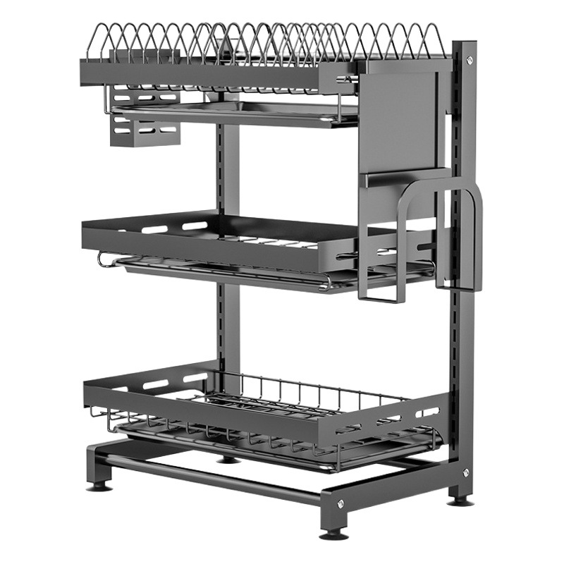 Estante para platos de cocina ajustable estante de almacenamiento de múltiples capas utensilios de cocina tabla de cortar estante de drenaje de pared sin perforar