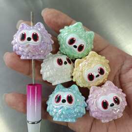 竖孔镀UV彩印立体小怪兽 DIY手工串珠散珠串笔挂件摆件饰品配件