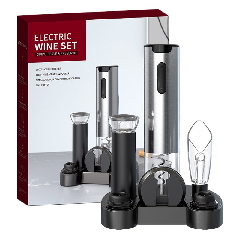 Juego de vino de lujo en caja de regalo 5 en 1, abridor eléctrico de botellas de vino con accesorios, en stock de fábrica