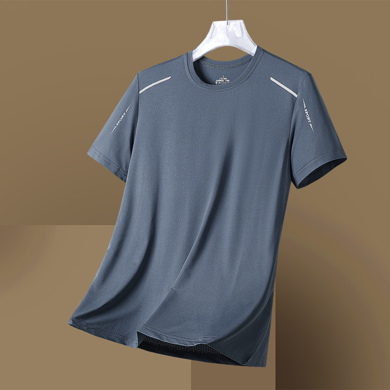 Nuevas camisetas de hielo de tamaño grande para hombres de manga corta secado rápido, blusa de malla transpirable, media manga deportiva delgada de verano.