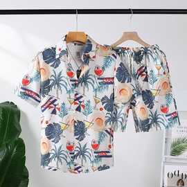 夏季套装男速干短袖花衬衫夏威夷沙滩情侣两件套外穿五分裤潮