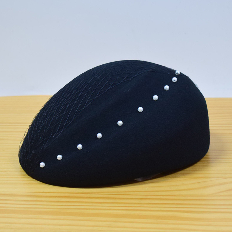 Neuer Woll-Beret für Damen, eleganter Filzhut mit Perlenbesatz, ideal für Herbst und Winter, perfekt für Bühne und Party._voghion.com