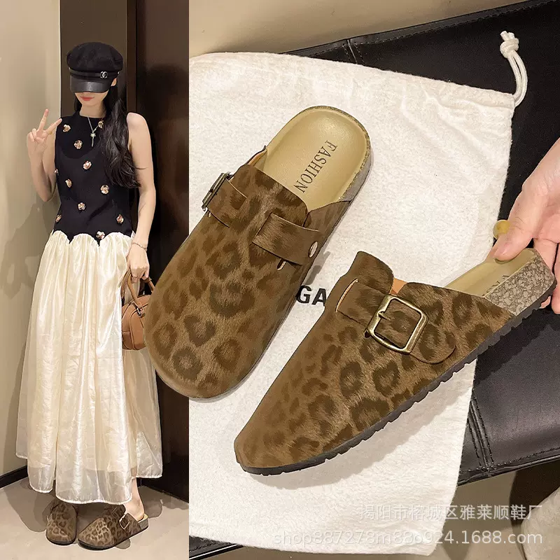 豹纹包头拖鞋女新款外穿勃肯鞋软底时尚百搭平底半拖鞋跨境外贸
