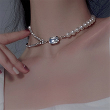 高级感人造珍珠拼接项链女小众choker锁骨链网红双层水钻水晶颈链