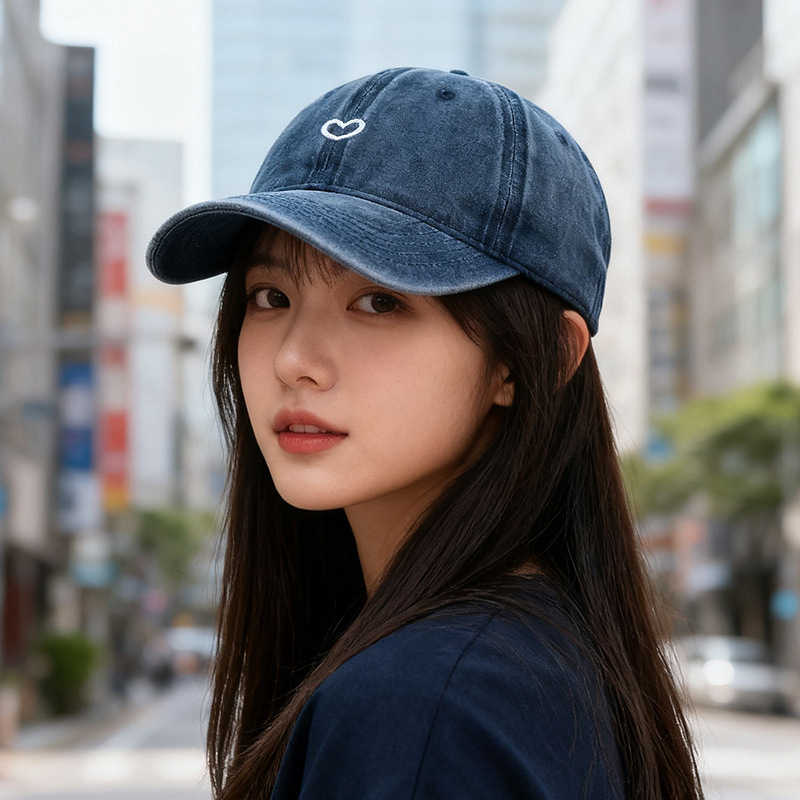 Foreign Trade Cross-border Washed Vintage Soft-top Women's Hat, Heart-embroidered Cap, New Style Baseball Cap For Men, Trendy_voghion.com