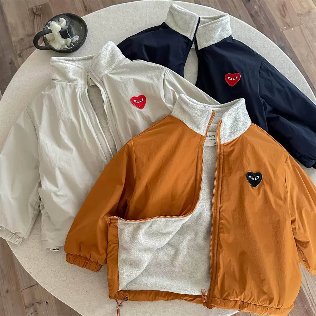 儿童加绒外套秋冬男新款中小童抽绳拉链上衣潮宝宝夹克女保暖跨境