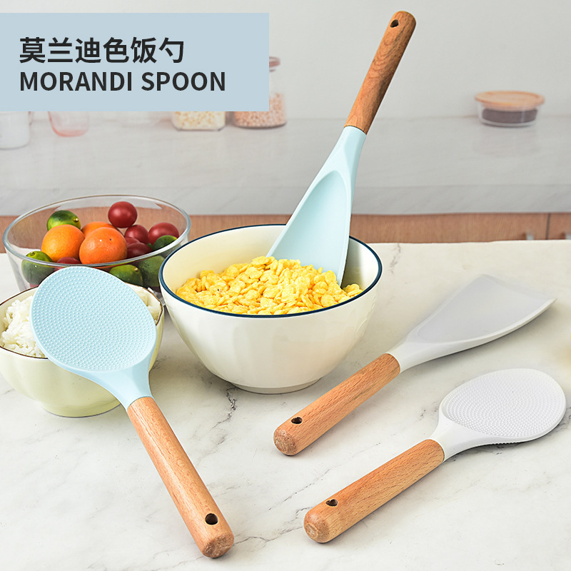 Fábrica al por mayor estilo nórdico simple cuchara de arroz de silicona cuchara de arroz antiadherente pala de arroz cocina pala de cuchara de arroz