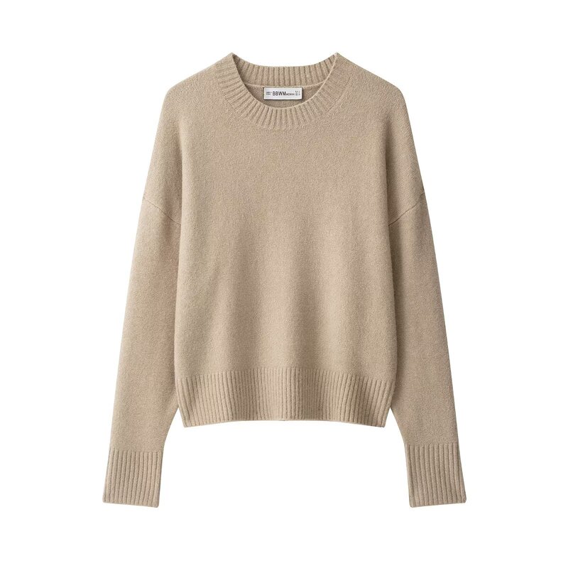 MYST&ZA Autumn New Women's Fashion Versatile Long-Sleeve Round-Neck Solid Color Ribbed Soft Knit Sweater 2142191