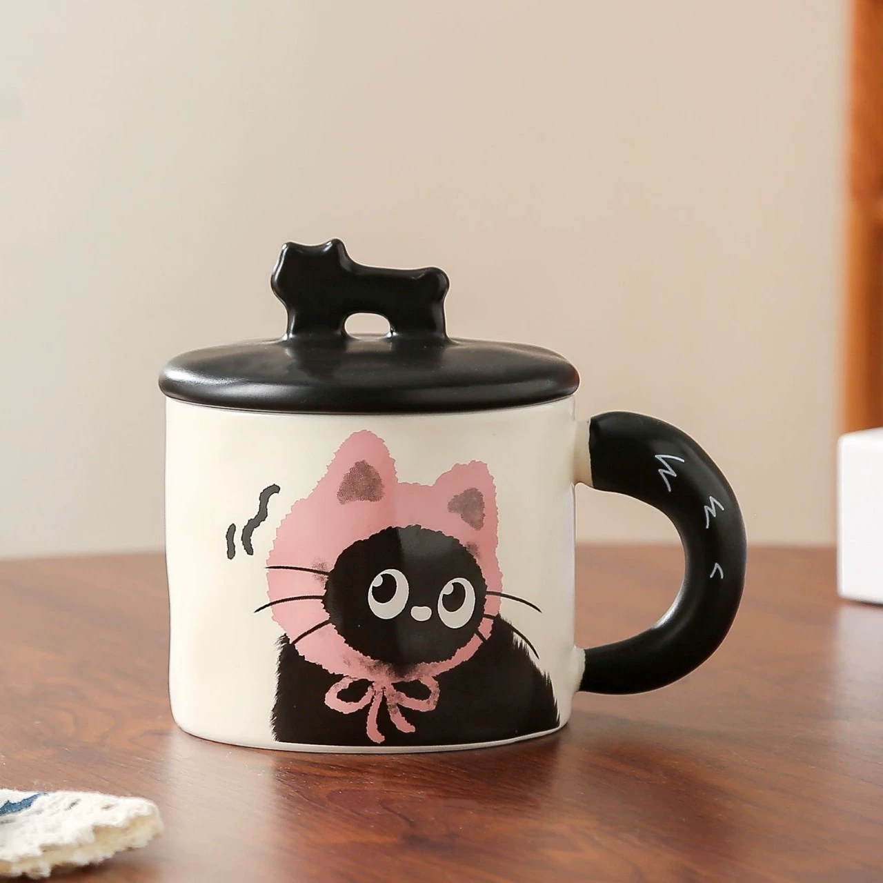 Cat Ceramic Mug, Cute Illustrated Ceramic Cup, 301–400 ml, Gift Box Option