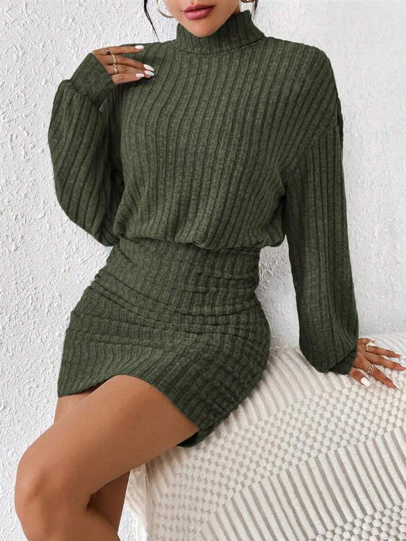GraceChic Cross-Border European And American 2025 Autumn Winter New Bodycon Long Sleeve High Neck Ribbed Knitted Sexy Dress_voghion.com