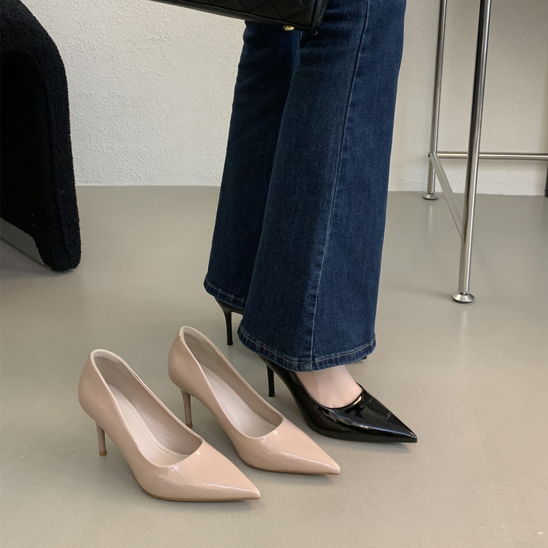 Black Fashionable Versatile High-Heeled Shoes for Women 2026 Spring and Autumn New Soft Leather Work Shoes Office Professional Stiletto Shoes