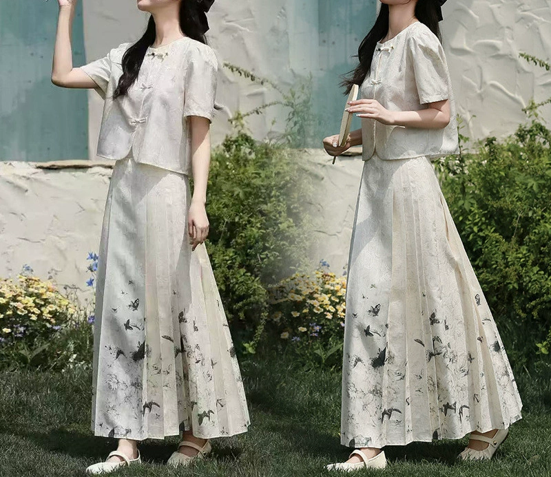 Summer Hanfu, set, skirt, fitted