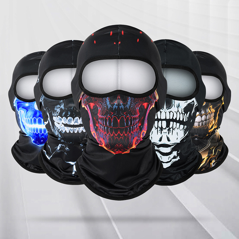 Summer Skull Print Personality Quirky Helmet Liner Headgear Outdoor Breathable Sunshade Dustproof Neck Protection Cycling Mask
