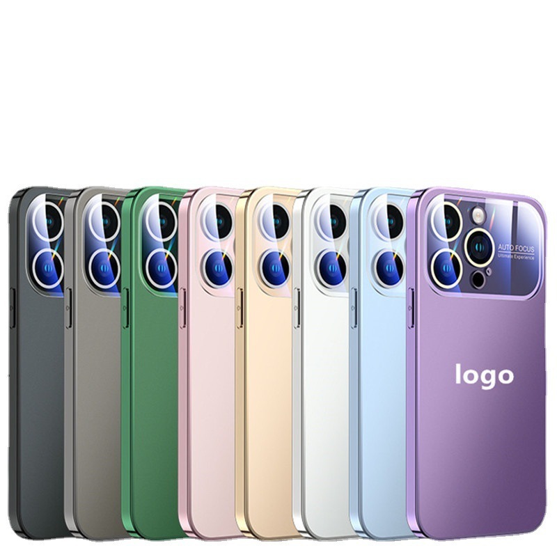 オリジナルカラー電気メッキ大窓付きiPhone16用スマホケース、レンズフィルム付きフルカバー、Apple15用マット保護ケース|undefined