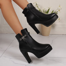 跨境秋冬季冬靴马丁靴细跟超高跟防水台水钻欧美短靴单靴大码43