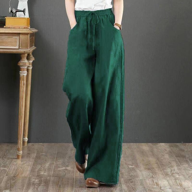 Bargain Find~ Ethnic Style Dark Green Wide-Leg Pants for Women, Linen Pants, Plus Size, Loose Fit, Drawstring Waist, Long Pants Bargain Find~ Ethnic Style Dark Green Wide-Leg Pants for Women, Linen Pants, Plus Size, Loose Fit, Drawstring Waist, Long Pants