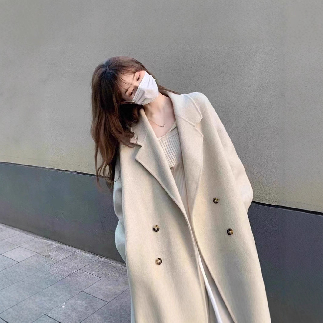 【2025】Autumn and Winter Lazy Thickeneded Double-Sided Woolen Outwear Long Women's Outwear Ins Soft Waxy Style Versatile