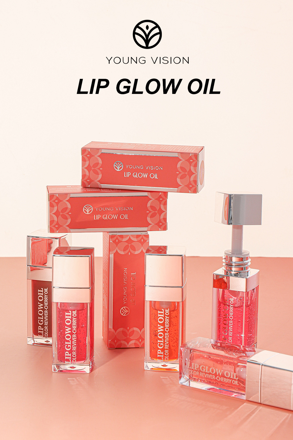 YOUNG VISION Lip Oil is available in 5 colors: Dudu Lip Gloss, Water Mist Lip Lotion and Lip Moisturizer Specification drawing